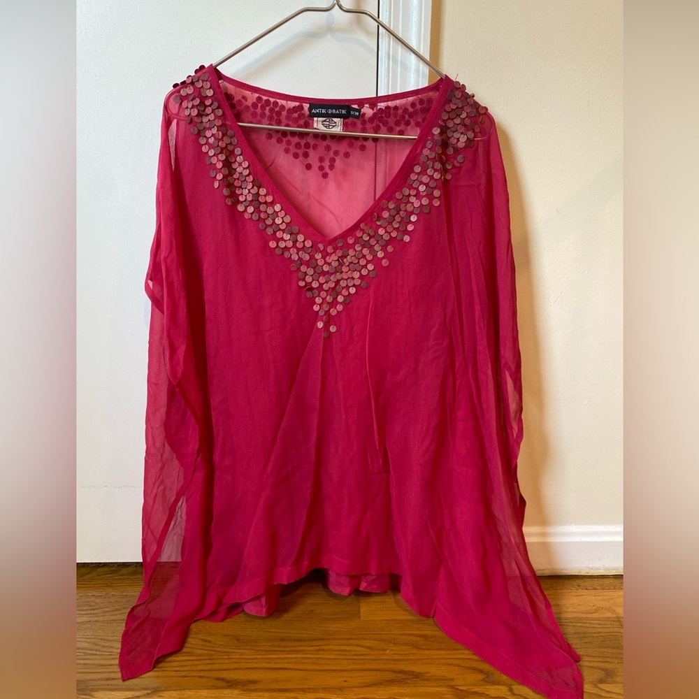 Antik Batik pink silk blouse with cotton camisole S/38